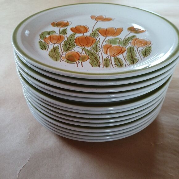 Spring Collection Stoneware 'Meadowbrook' Japan 11" Dinner Plate, Orange Tulips - Picture 5 of 5